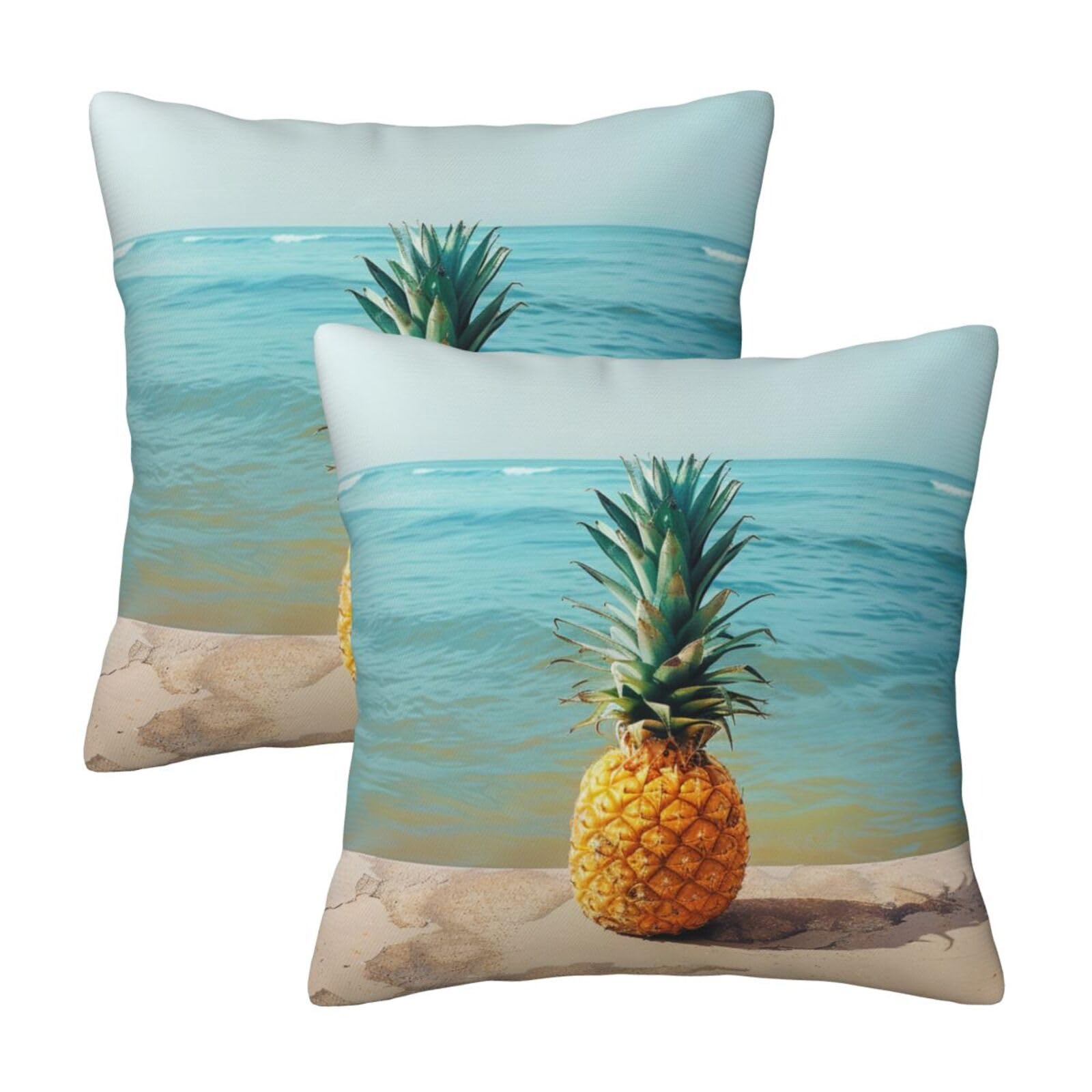 kkvhhyuo Pineapple by The Sea Print Pillow Covers Set of 2, Square Decorative Cushion Covers with Hidden Zipper, Throw Pillow Cases for Living Room Sofa Bed Chair, 50x50 cm