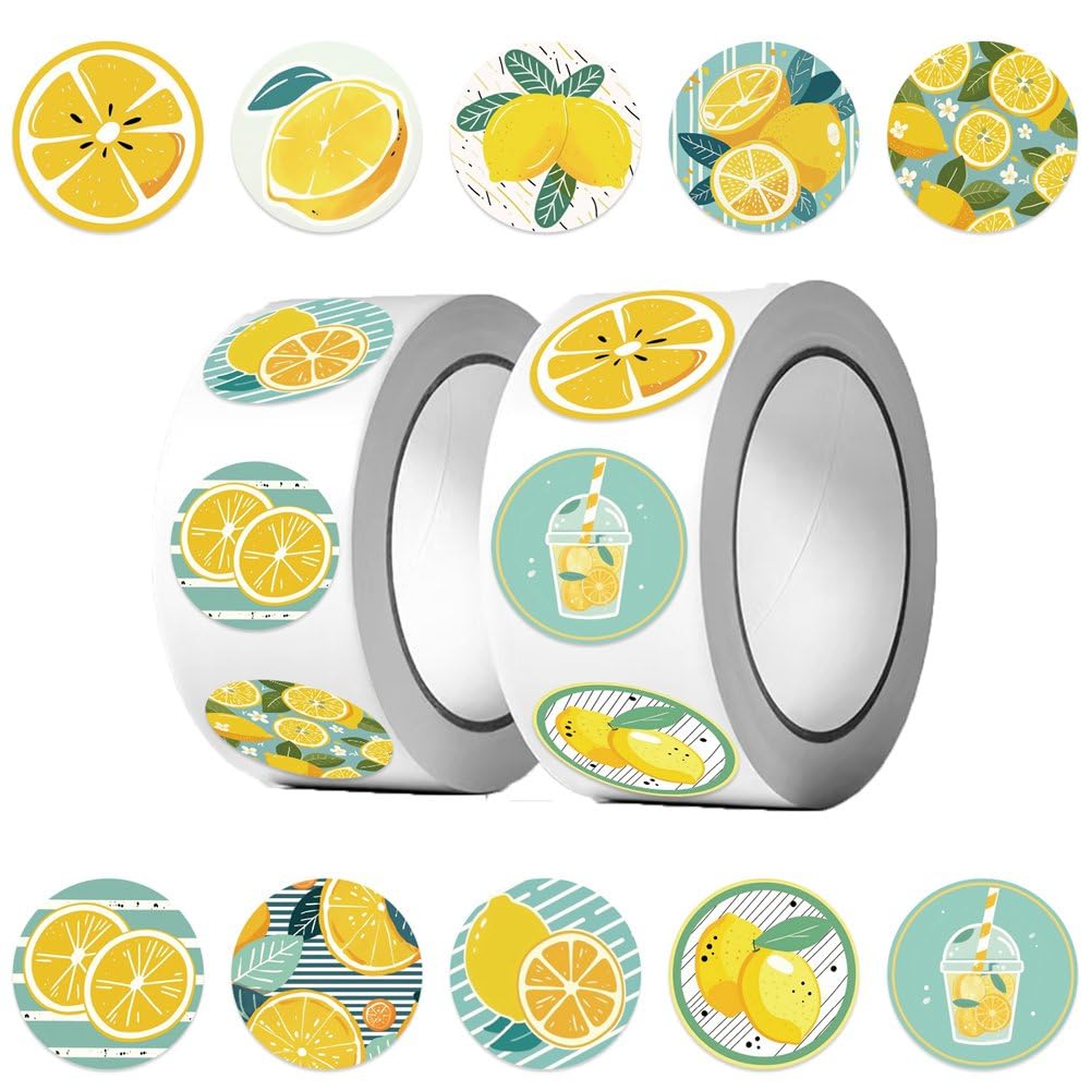 Rolka 500 naklejek z motywem cytryny z kreskówek, naklejki na pamiętnik, notatnik, scrapbooking, etykiety do nagród, twórczego hobby.