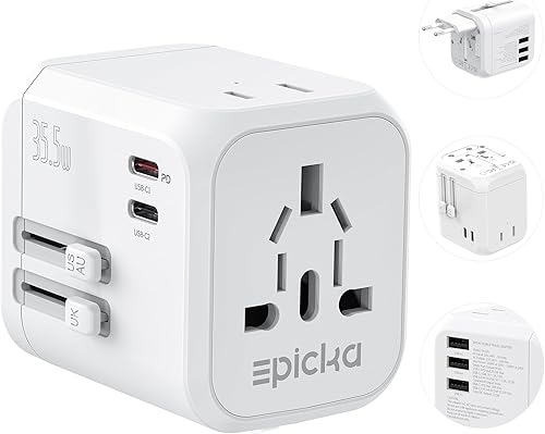 Miniatura 8 de EPICKA Adaptador de viaje universal, adaptador de enchufe internacional con doble salida de CA, 2 USB-C 35W PD carga rápida y 3 USB-A, cargador de