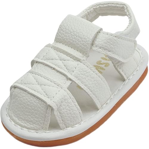 WILLFUN Baby Boy Girl Summer Infant Squeaky Sandals Premium Rubber Sole Closed-Toe Non-Slip Shoes Toddler First Walkers