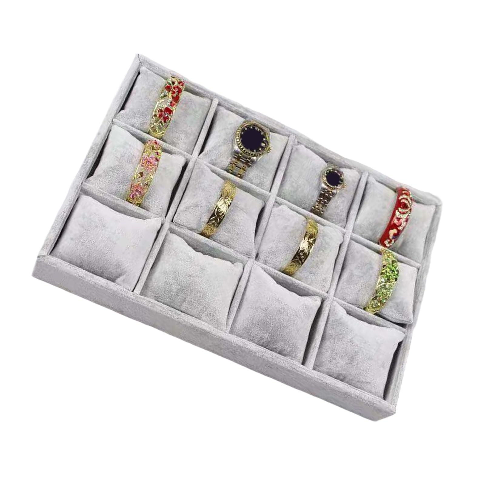 CAZSTYK Lined Watch Display Trays 12 Compartment Organizers with Surfaces for Premium Accessories Flannel Watch Case with Compartments