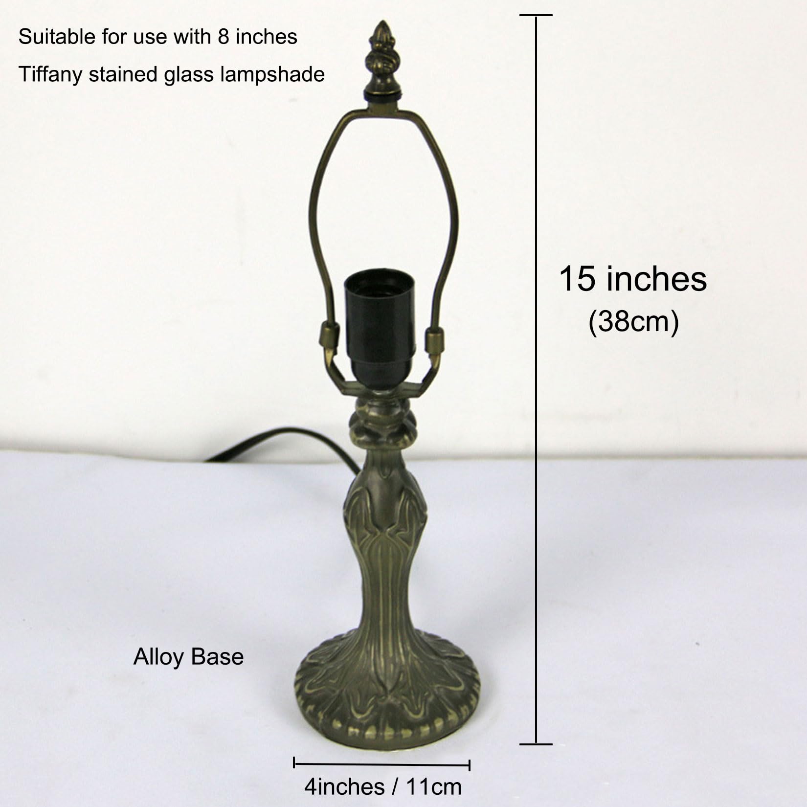 BOTOWI Vintage Tischlampensockel Ersatz, nur Legierung Schreibtisch Leuchtensockel, 15" hoch Geeignet für 8 Zoll Tiffany Stil Buntglas Lampenschirme,H2