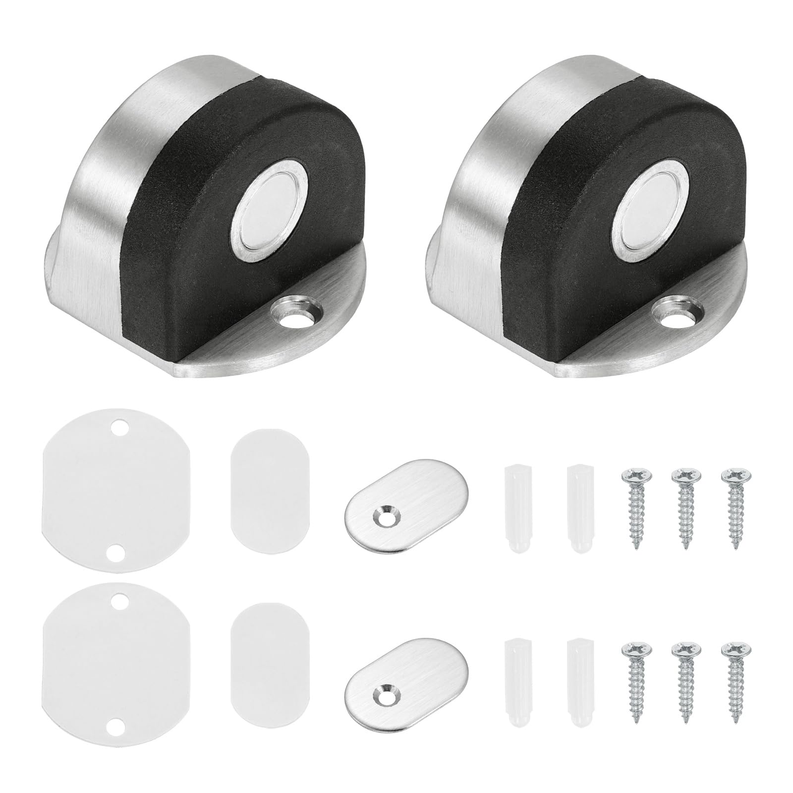 sourcing map 2Pcs Magnetic Door Stopper, Stainless Steel Floor Mount Bottom of Door Catch Holder, Adhesive Wall Protector with Screws for Living Room, Bedroom, Bathroom (1.5", Silver Tone) — image 1