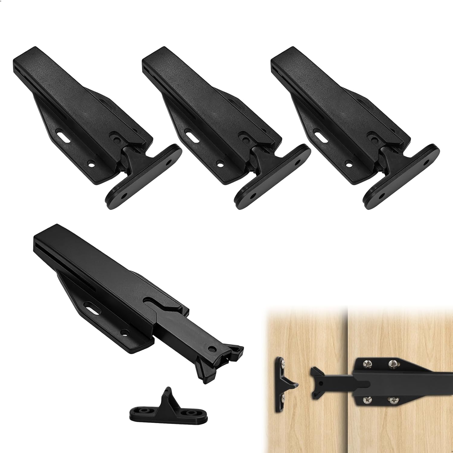 2 x Cupboard Door Damper, Push to Open Push to Open Switch, Cupboard Door Retarder with Built-in Spring, Door Latch for Kitchen Cabinet Drawer, Black