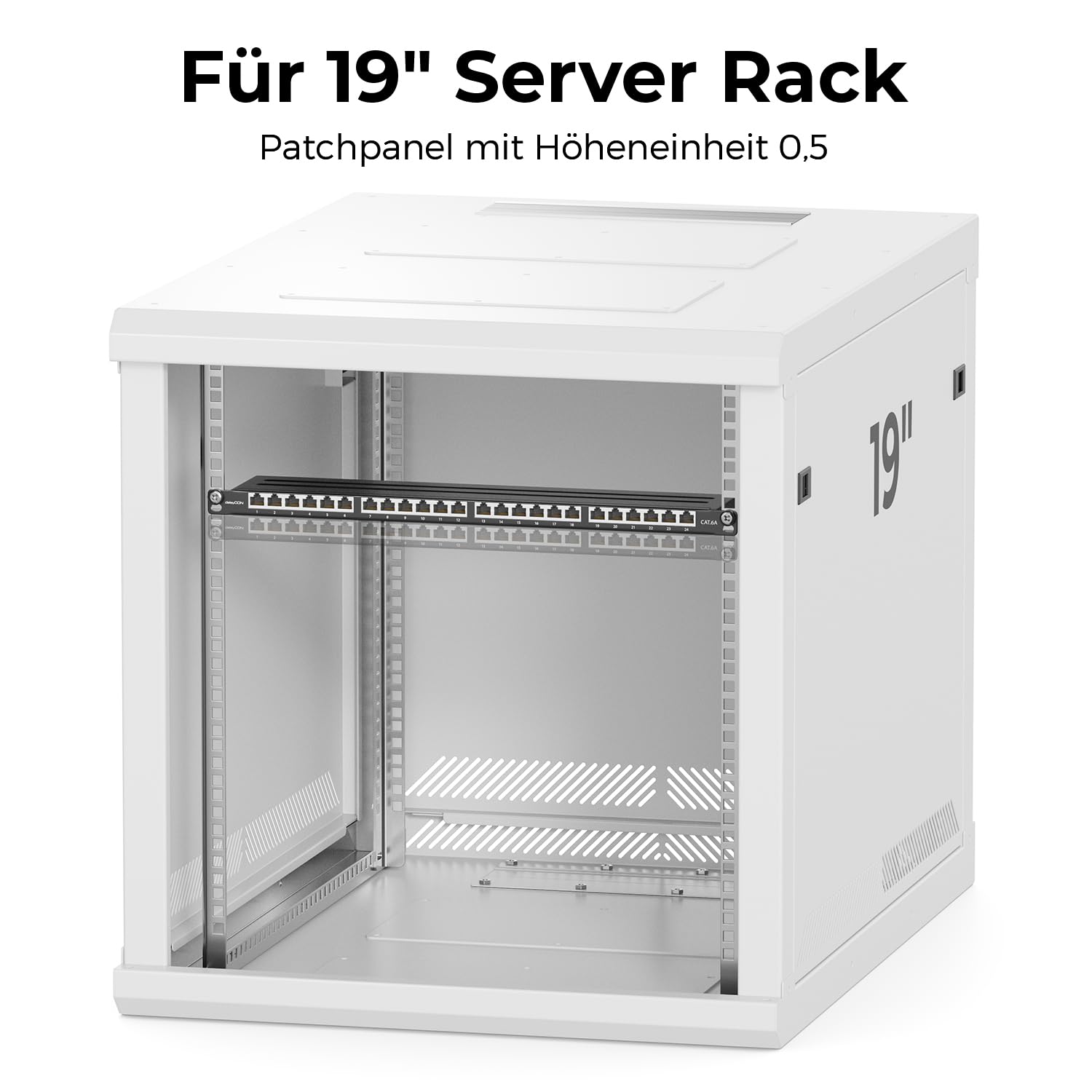 deleyCON CAT 6a 0,5 HE Patchpanel Mini Verteilerfeld 24 Port - Desktop 19" Zoll Rackeinbau Servermontage RJ45 geschirmt TIA568A TIA568B RAL 9005 Schwarz