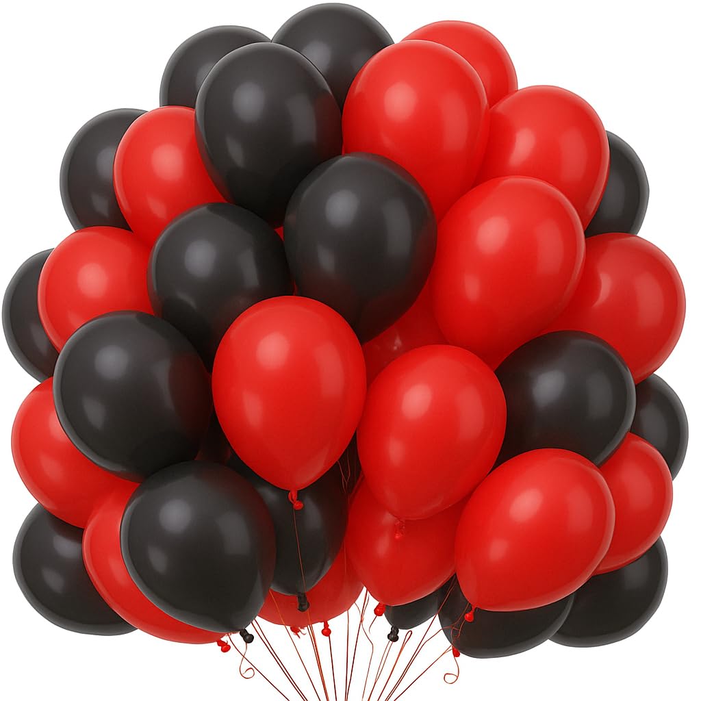 Red Black Balloons 100 Pcs Red and Black Latex Balloon 10 Inch for Birthday Retirement Bachelorette Pocker Casino Night Las Vegas Theme Party Decoration