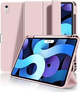 JKSML Case for iPad Air 5th Generation 2022 / iPad Air 4th Generation Case 2020 10.9 Inch with Pencil Holder, [Support Touch ID Auto Sleep/Wake], Trifold Stand Smart iPad Air 5/4 Case, Pink