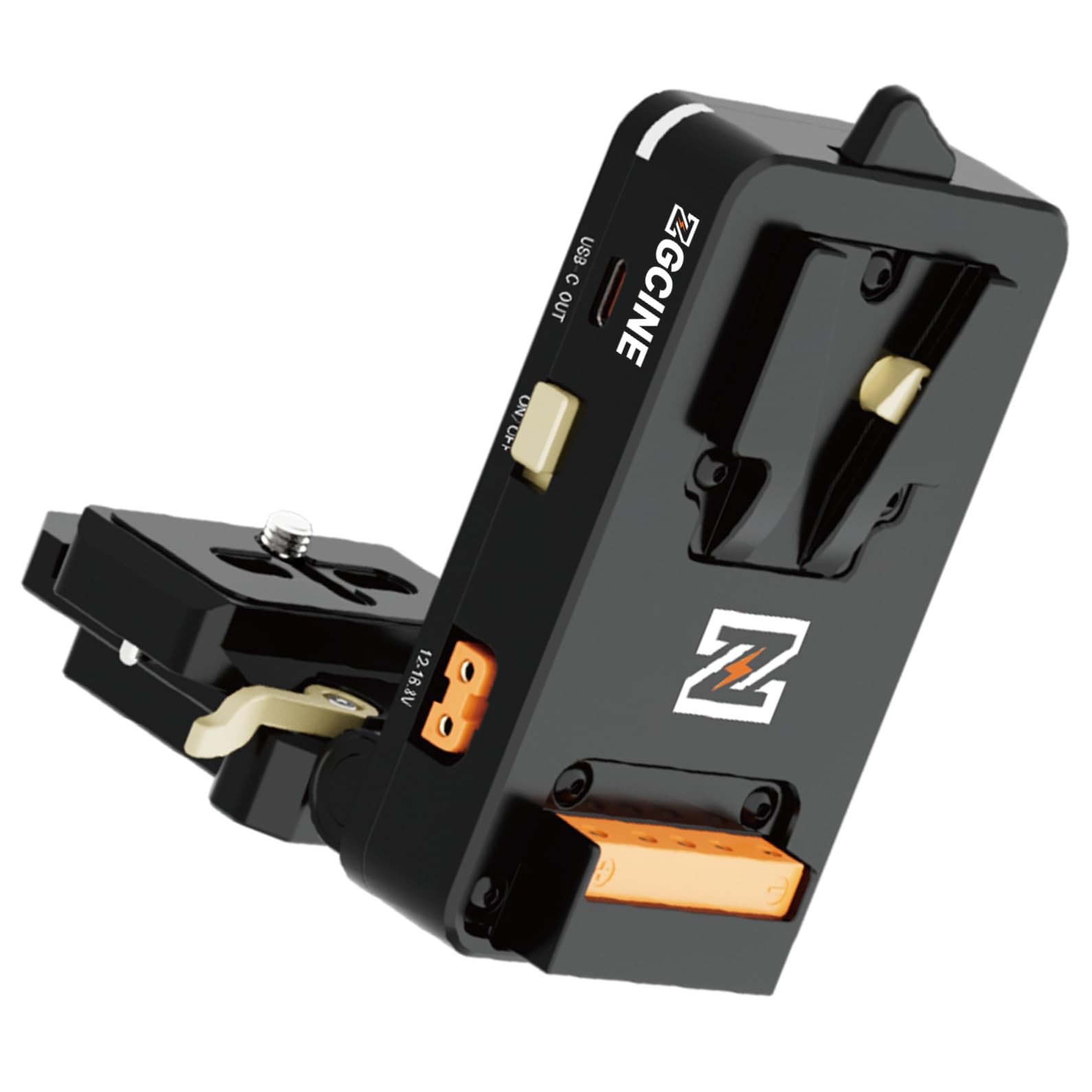 ZGCINE VM-VP4 - Adattatore a batteria con attacco USB-C PD, piastra Arca-Swiss da 38 mm, design girevole a 90° e portaoggetti telescopico pieghevole
