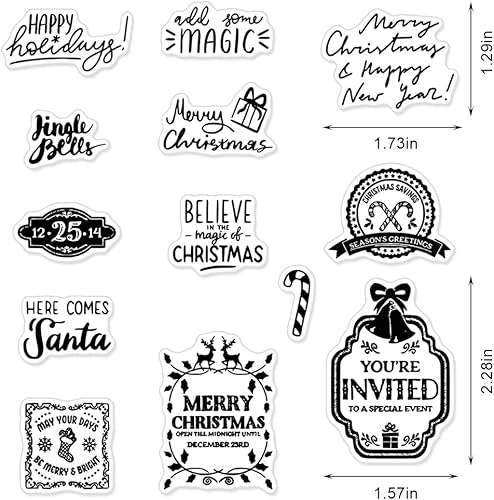 Miniatura 7 de Sellos de goma transparente con palabras de Feliz Navidad para hacer tarjetas y diarios, carteles de alce de Navidad, sellos de goma, sellos de copo