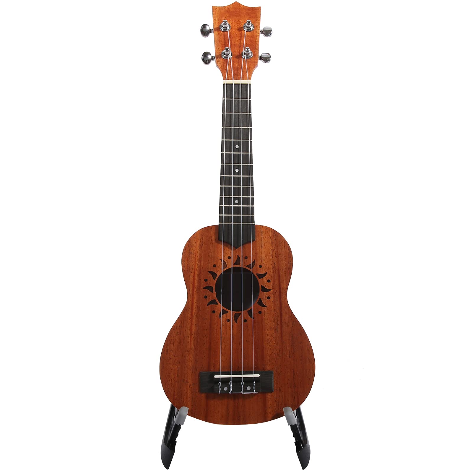 Bediffer Chitarra in Legno Sapele di Alta qualità a 4 Corde Ukulele da 21 Pollici con Supporto Pieghevole per Principianti, Bambini e Adulti