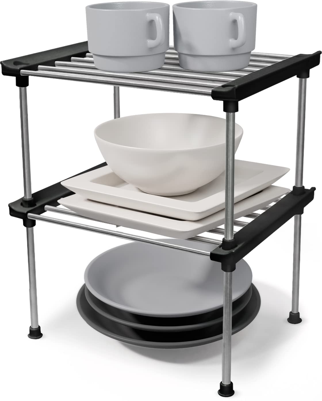 Estante organizador de gabinete, juego de 2 estantes apilables para mostrador de cocina, organizadores y almacenamiento de gabinetes de cocina, organizador de estante de almacenamiento de