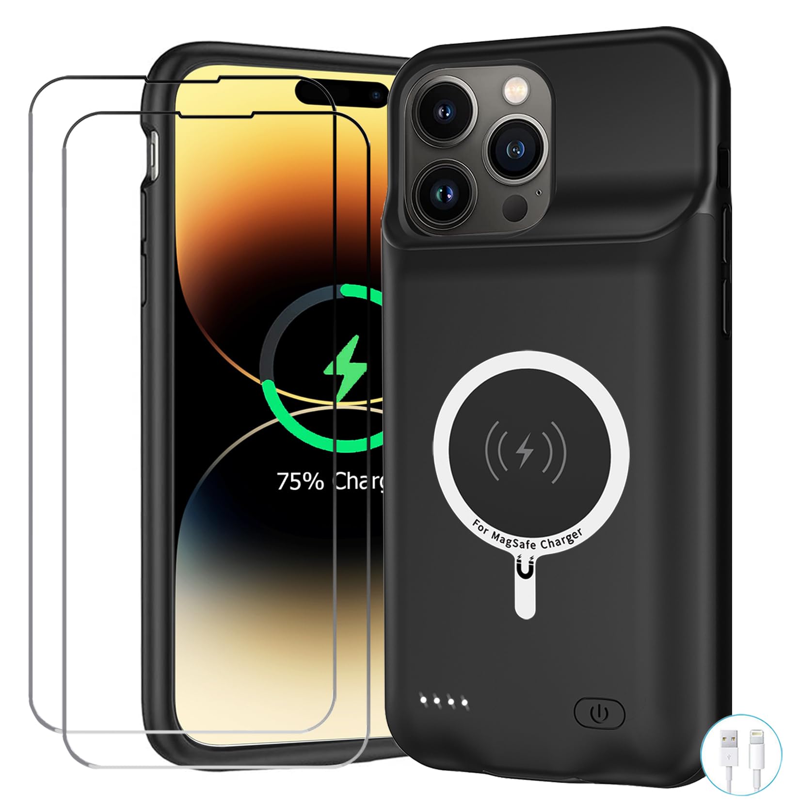 Battery Case for iPhone 14 Pro, Upgraded 10000mAh Battery Pack Rechargeable Charger Case with Carplay Wireless Charging Compatible for iPhone 14 Pro (6.1 inch) External Battery Charging Case (Black)