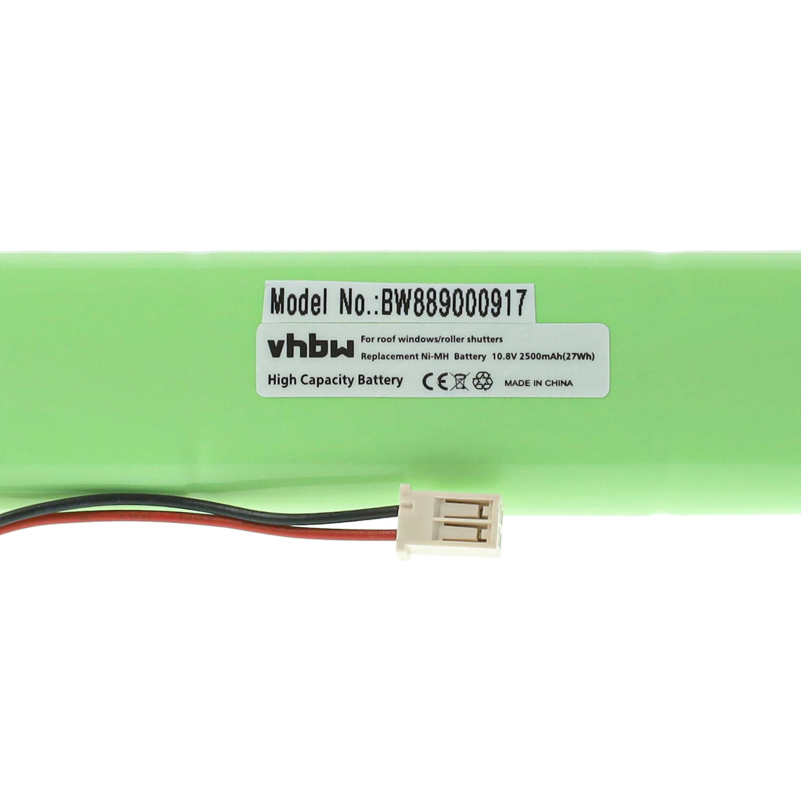vhbw 2 x akumulator zamienny do okien dachowych Velux 946930, 946933 do rolet dachowych (2500 mAh, 10,8 V, NiMH, z kablem)