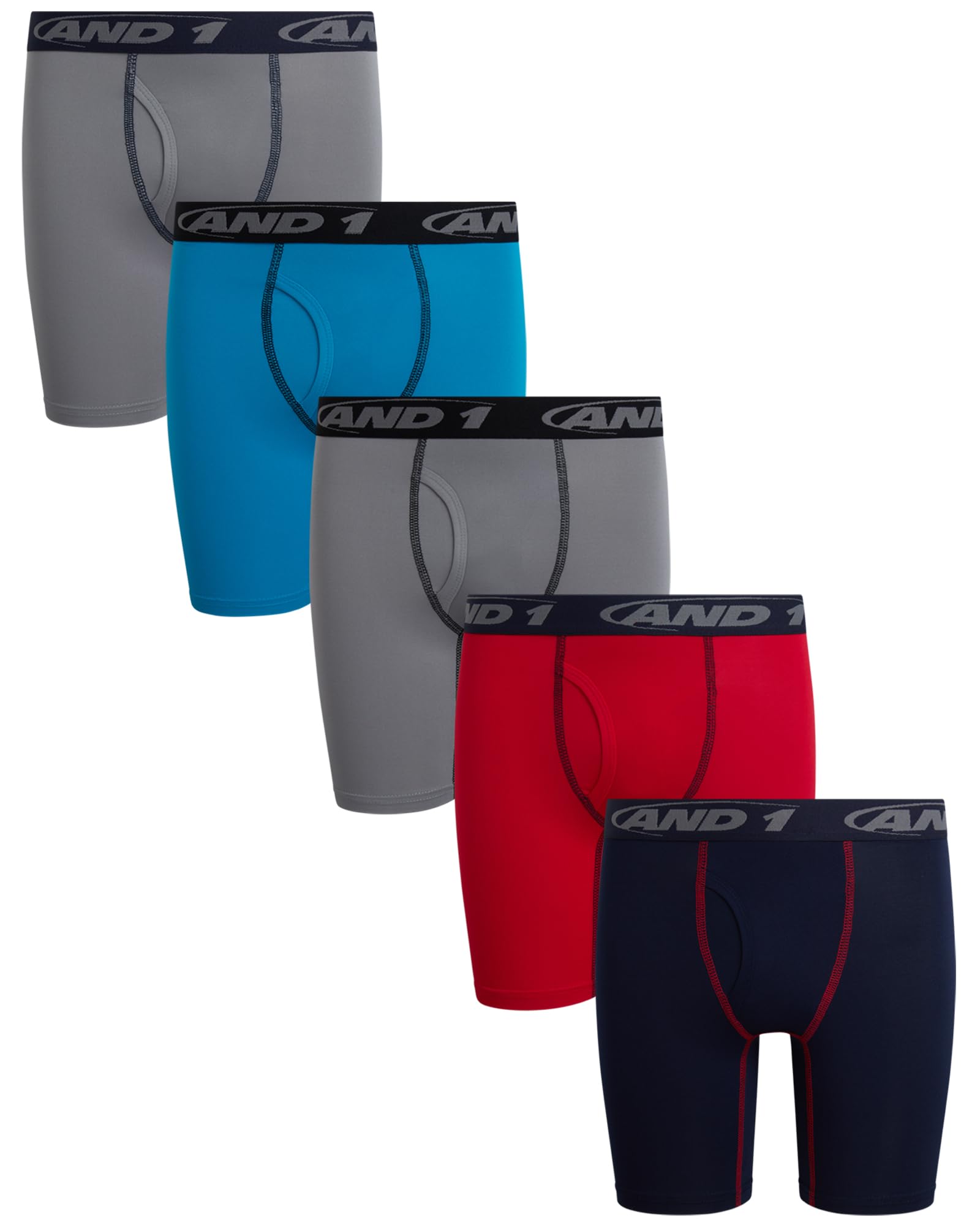 AND1 Boys Boxer Briefs - 5 Pack Performance Long Leg Boys Underwear Boxers with Functional Fly Pouch 6