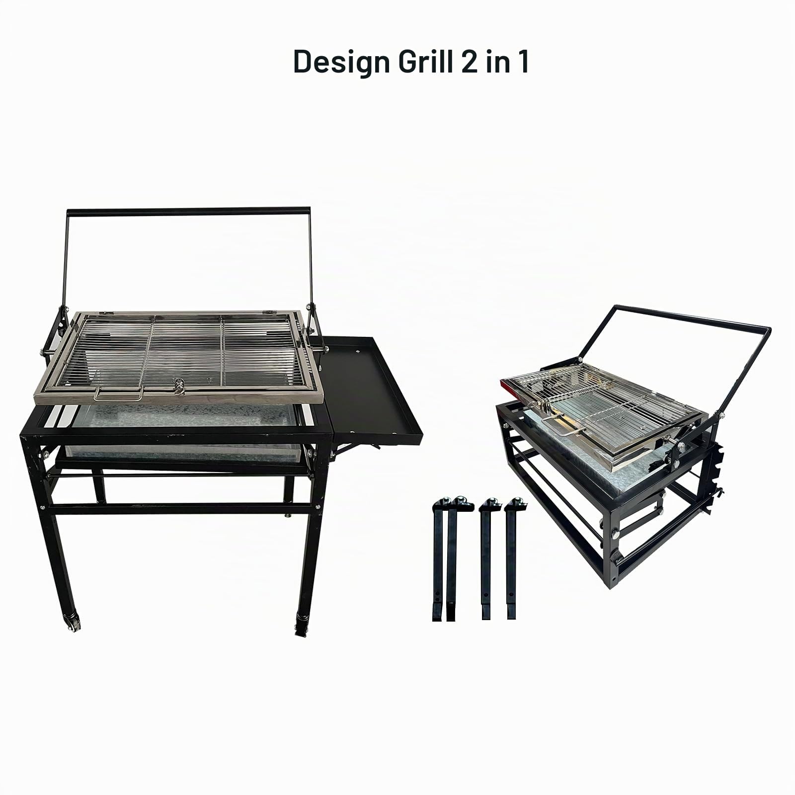 Griglia a carbone per barbecue con carrello, resistente griglia quadrata da esterno, portatile, girevole a 360 gradi, con ruote, per campeggio, giardino, barbecue commerciale