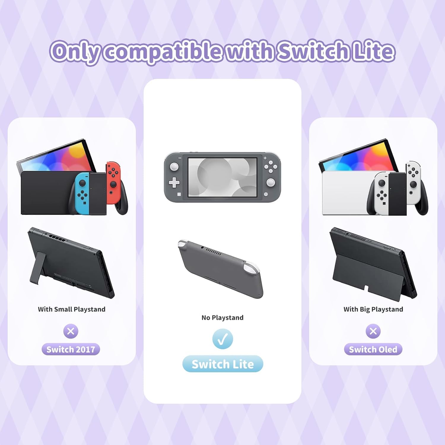 Kuitmor Switch Lite Protective Case,Soft Silicone Protective Shell,Anti-Scratch Protective Cover Case for Switch Lite with 2 Thumb Grip Caps(Purple Kuromi) - 3