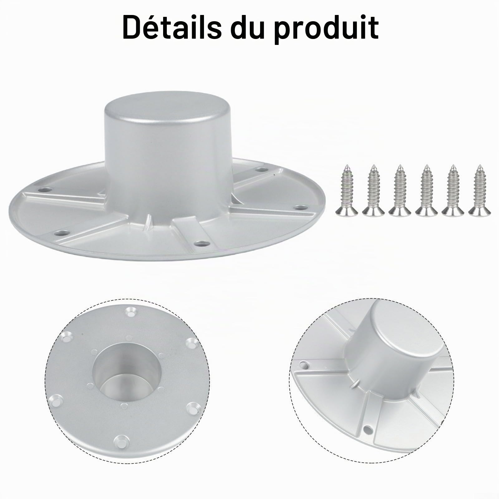 Pied de table en aluminium, base ronde encastrée, support de montage au sol, pour camping-car, bateau, remorque de 15 cm, diamètre intérieur de 5,7 cm