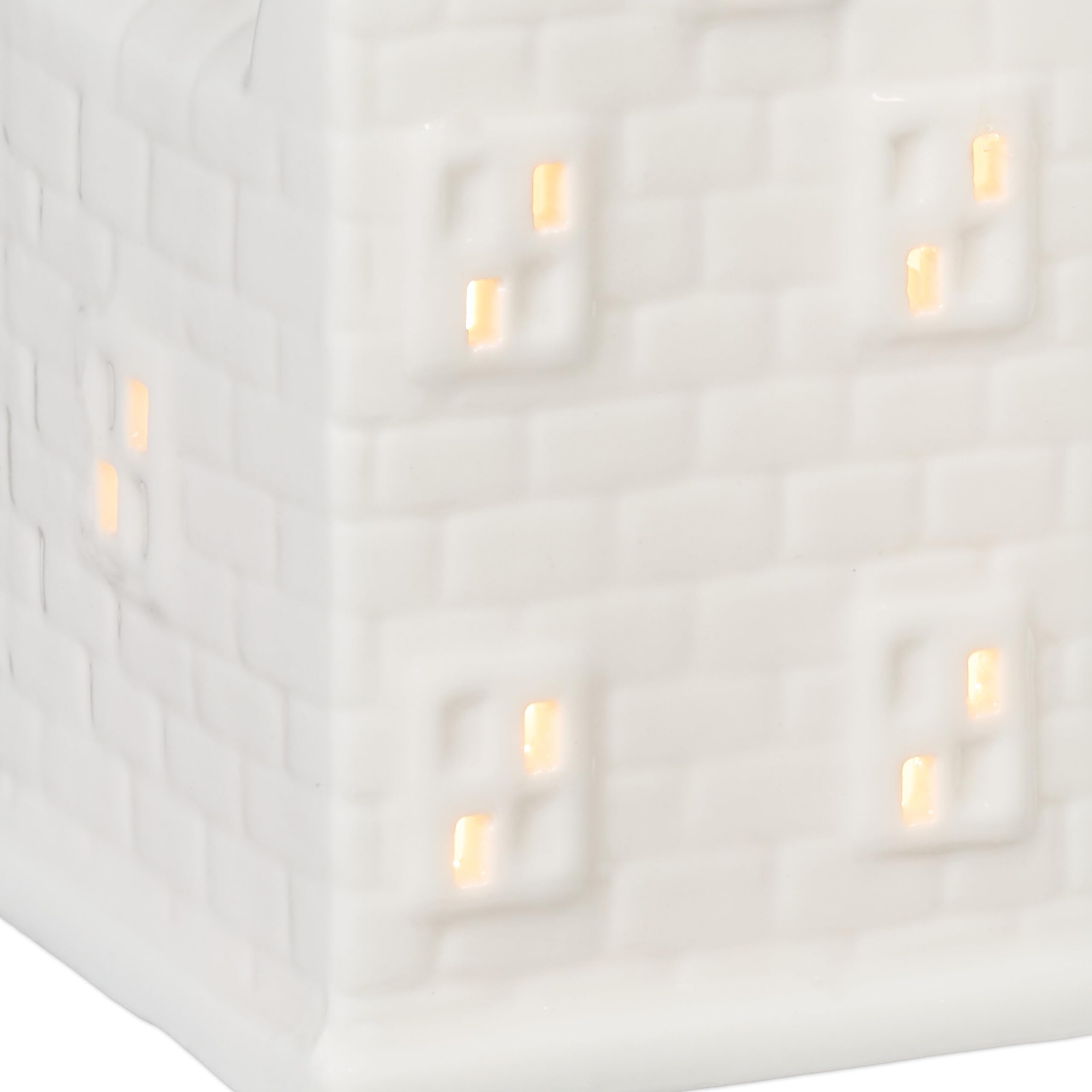 Relaxdays Casetta Portacandele in Ceramica, Casa Luminosa Porta-Tealight, per 1 Candelina, HLP: 11 x 7 x 6,5 cm, Bianco