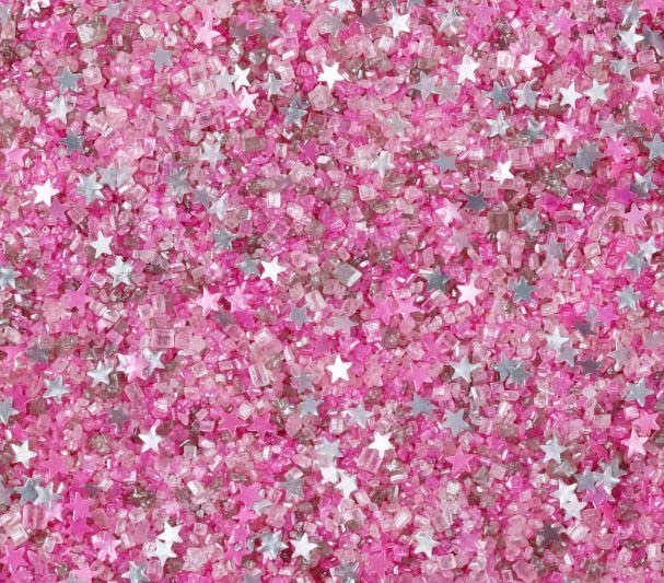 Christmas Sprinkles Fancy Sugar, Sparkly Sugar Crystals and Edible Glitter stars, Pink Multi-Colored Blend, For Baking, Dessert Decorating, and Cocktails, Unicorn Breath