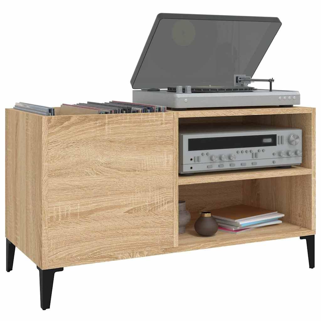 Szafka panelowa dąb Sonoma z materiału drewnopochodnego 84,5 x 38 x 48 cm z metalowymi nogami miejsce do przechowywania płyt gramofonowych, salonu, biura, kredens, półka, miejsce do