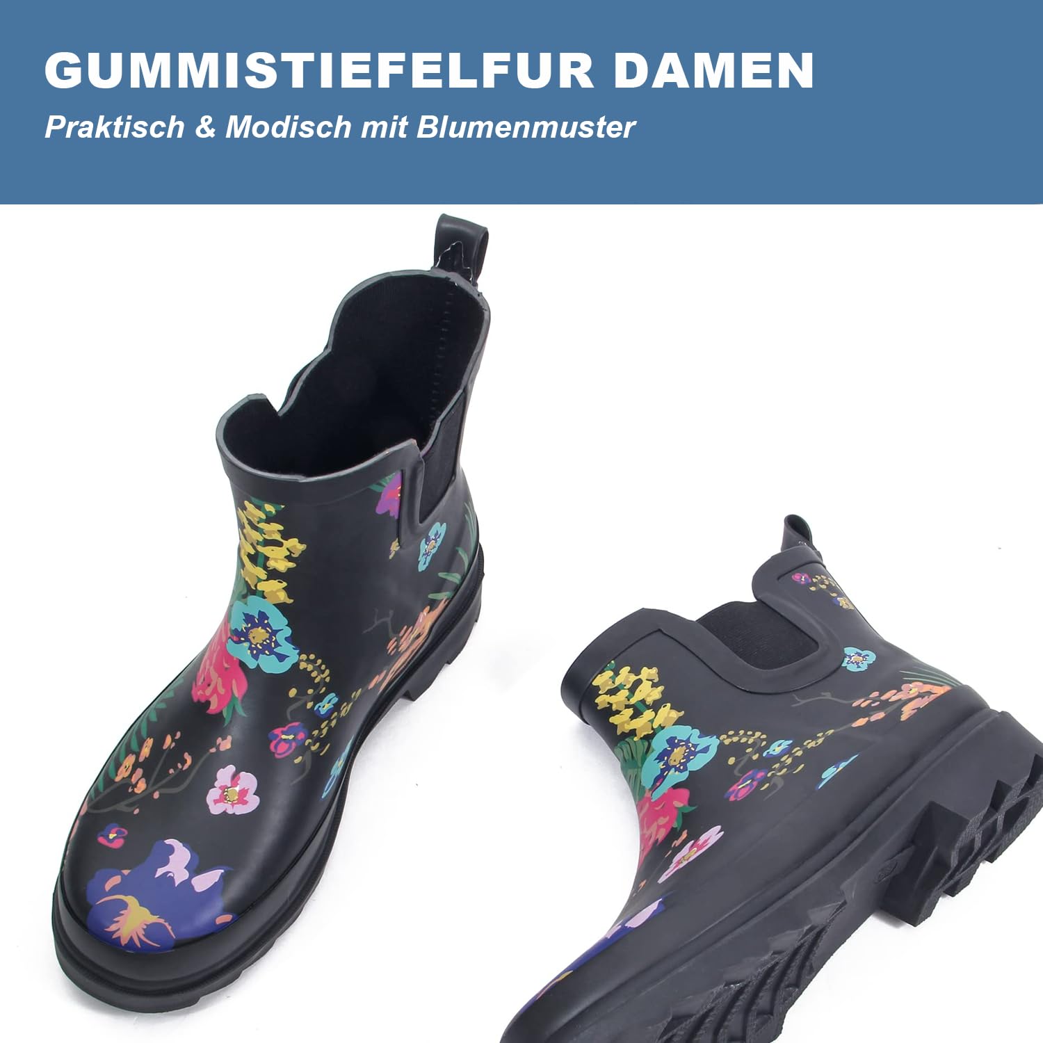 Gummistiefel Damen – Kurz Regenstiefel für Damen Gummistiefeletten –Wasserdicht, Rutschfest, Bequem – Gefütterte Gummistiefel für Garten, Matsch & Schnee, Größe 37–41