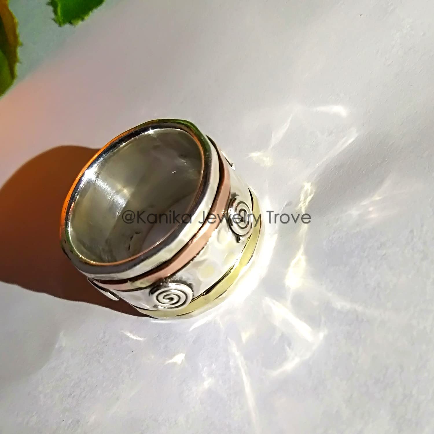 Angst Ring für Meditaion, 925 Sterling Silber Band, Spinner Ring aus Messing und Kupfer für Frauen, Geschenkring zum Muttertag Größe 7