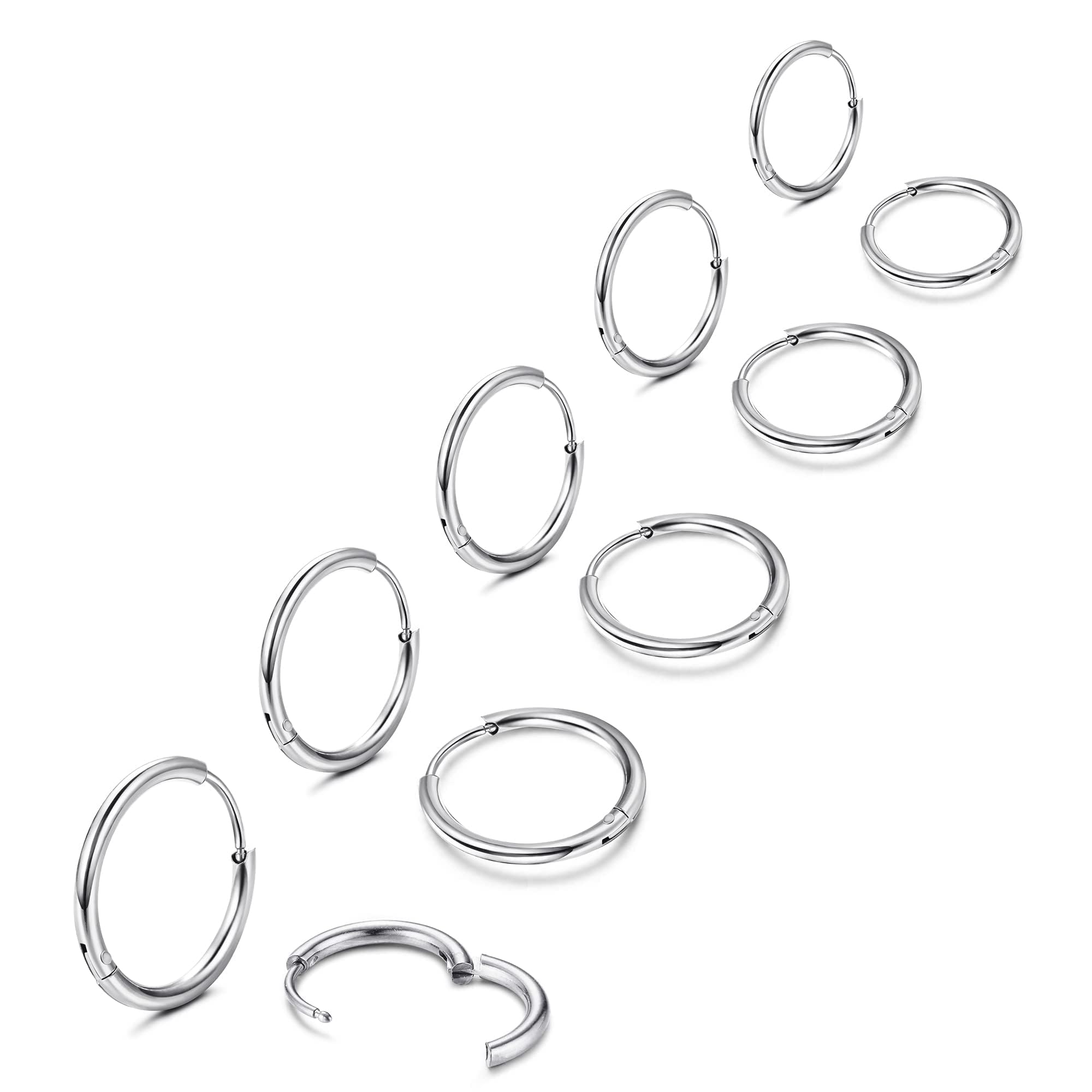 BESTEEL Small Hoop Earrings for Women Men Surgical Steel Cartilage Huggie Earrings Snug Lobe Nose Lip Daith Helix Piercing Jewelry Tiny Hoop Hinged Sleeper Earrings 6/7/8/9/10MM.