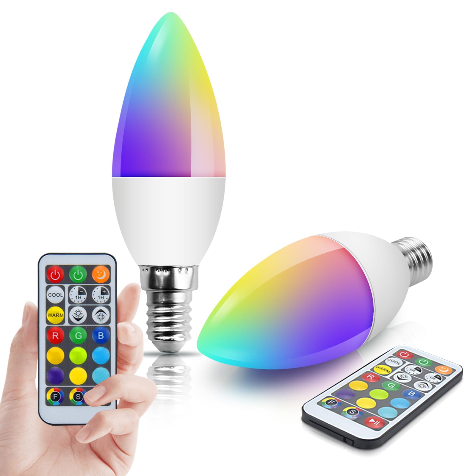 E14 Colour Changing Bulb, 5W RGB Light Bulb,dimmable led Light Bulbs, Colour Changing Remote Control, 40W Equivalent Small Edison Screw, RGB+Warm White+Cool White, Pack of 2