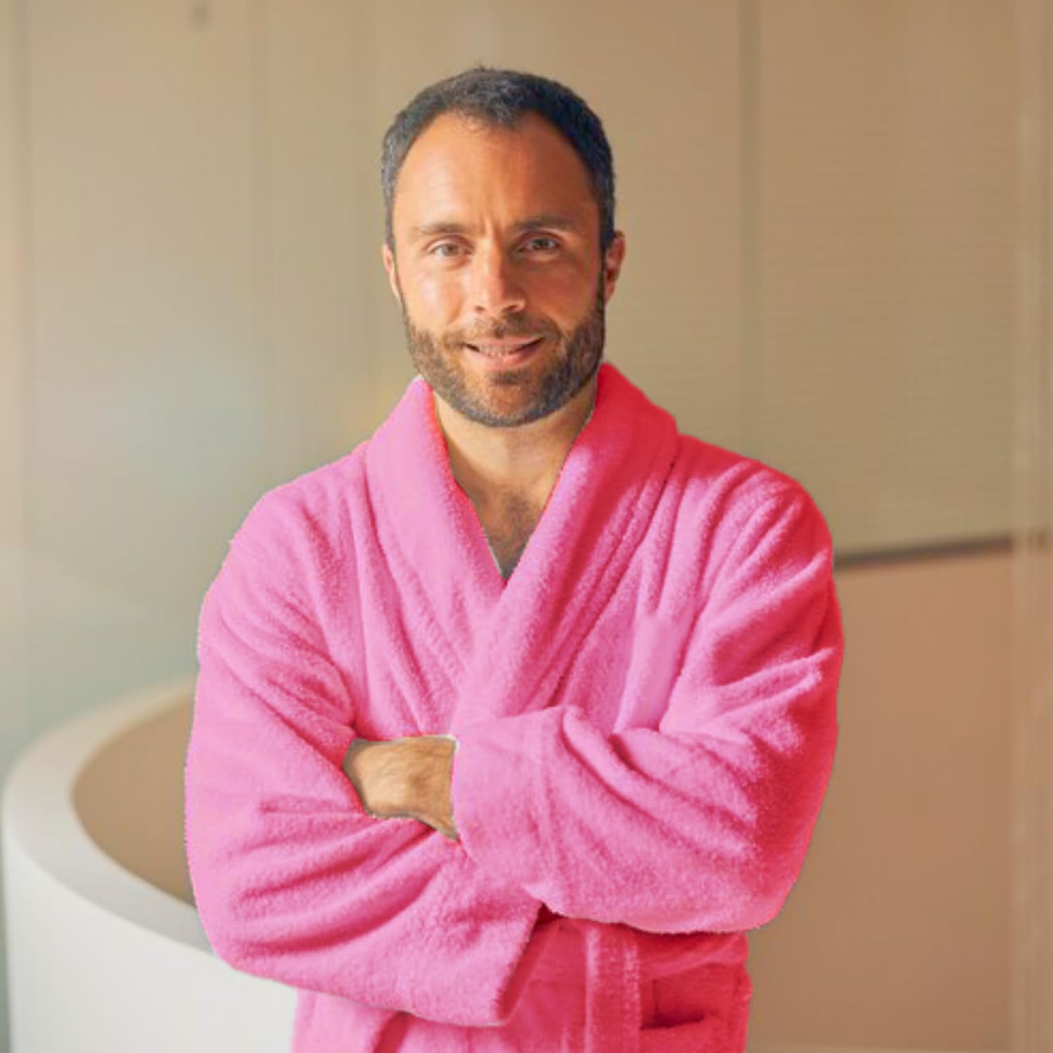 Cotton Bolls Textiles Luxury Plush Microfiber Bath Robe for Women & Men (L, Pink) Shawl Collar Style Bathrobe with Long Sleeves Super Soft Highly Absorbent Fabric 4