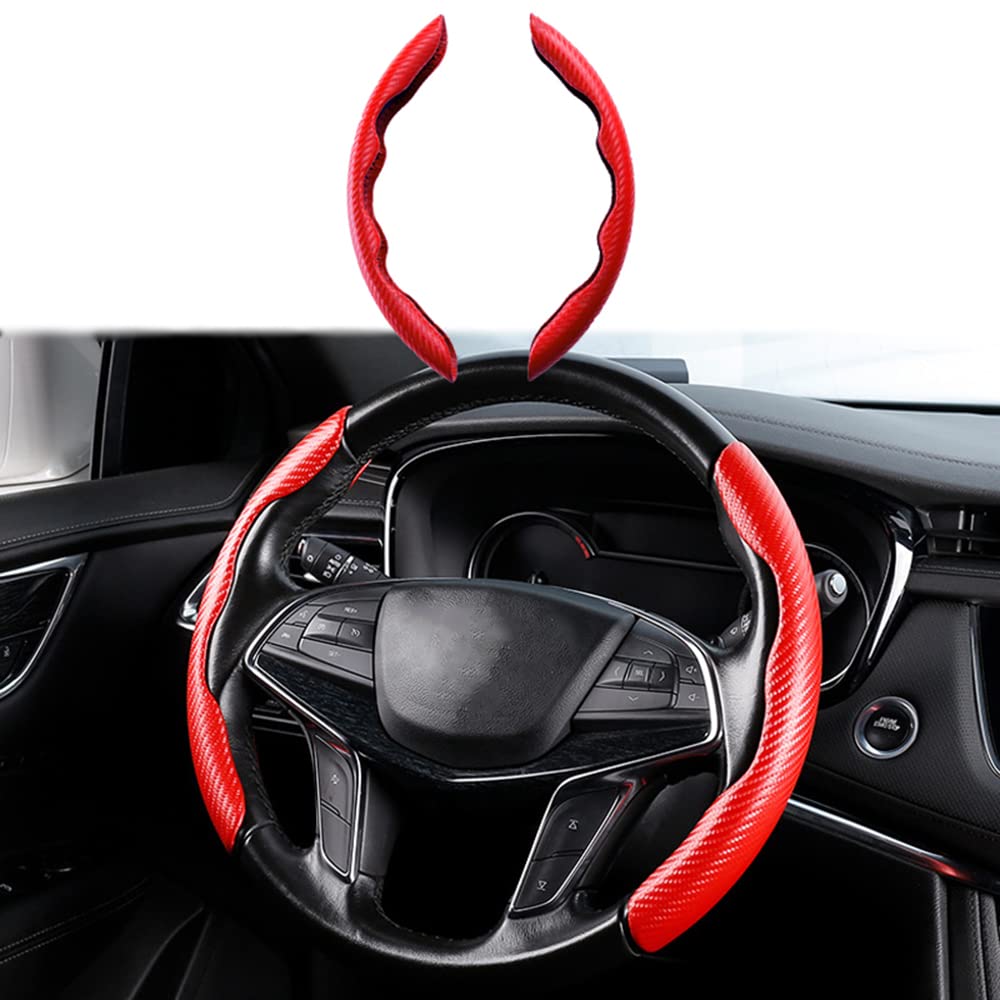 Blazeray Carbon Fiber Pattern Steering Wheel Cover for Round D-Shaped Steering Wheel,Safe and Non Slip Car Accessory,Universal Fit 99% Car Steering Wheel Protector (Red)
