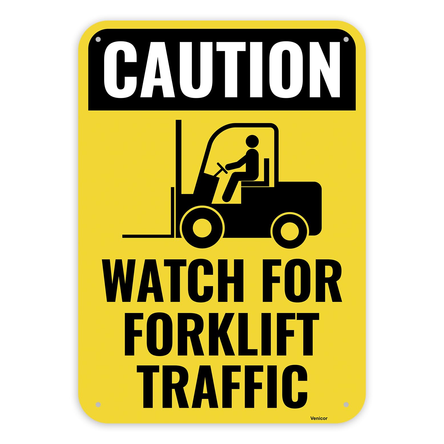 Caution Forklift Aluminum Sign, Warehouse Traffic Warning Plaque, 12x8 Inch