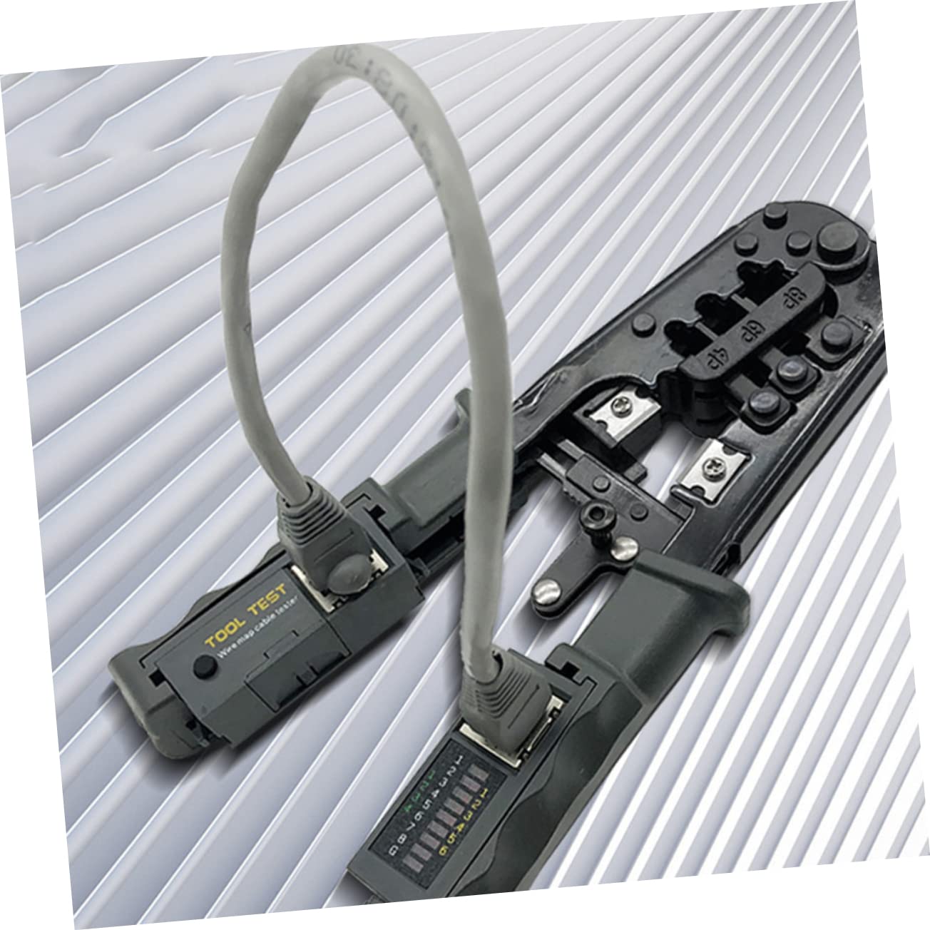 OSALADI Pinza Per Crimpare Cavi Con Spelafili e Tester Utensile Per Crimpare Pass-through Per Connettori in Acciaio Resistente