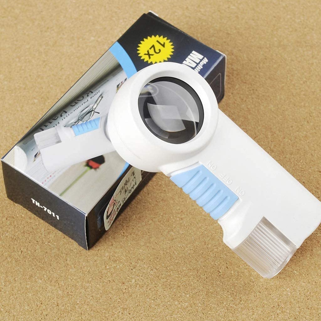 Vergrößerungsglas 12x HD-Zoom, tragbare Handlupe mit LED-Beleuchtung