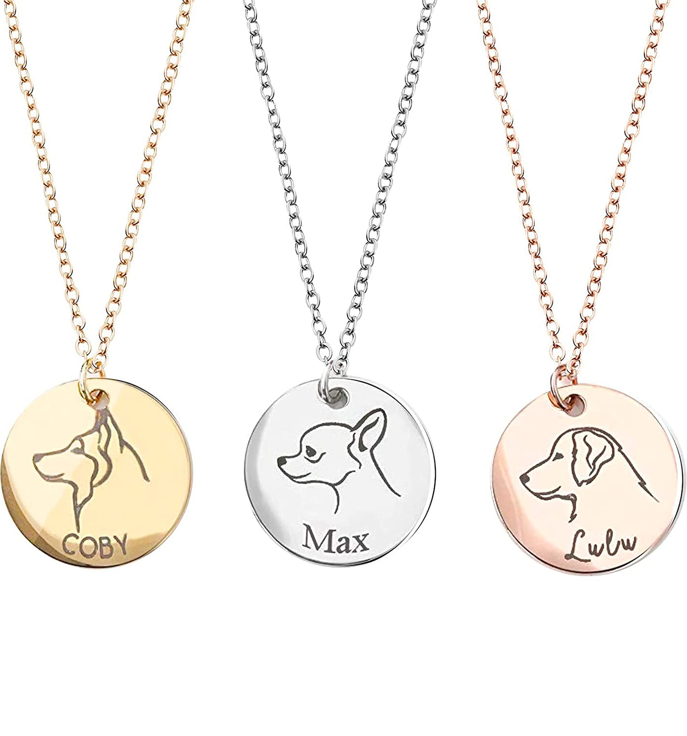 MignonandMignon Dog Portrait Personalized Name Necklace Handmade Pet Jewelry Birthday Gift for Dog Mom Breed Memorial - LCN-SDP