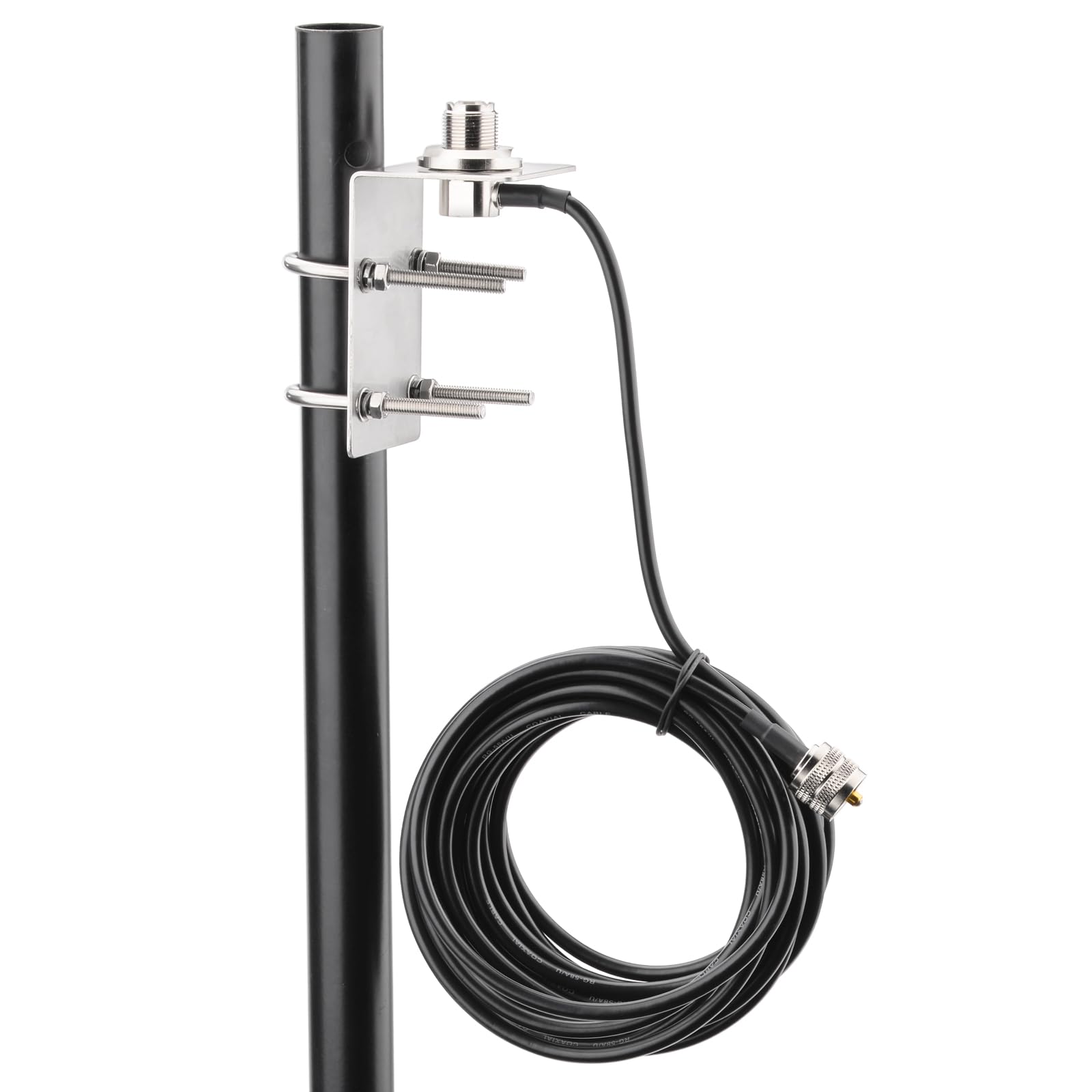 Bingfu Staffa di Montaggio Antenna in Acciaio Inossidabile con Bulloni a U, Foro da 16 mm, Cavo coassiale RG58 UHF PL259 a SO239 5 m per Radio Mobili e Amatoriali