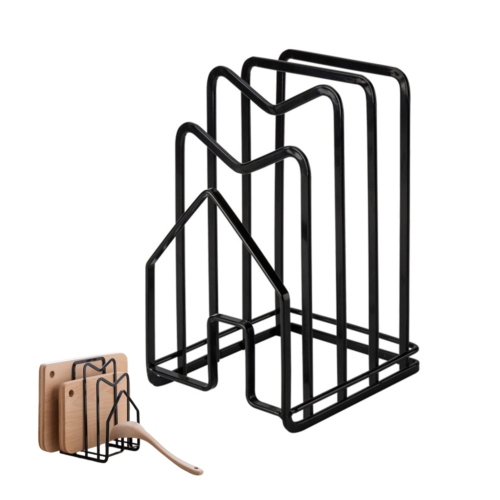 Chopping Board Holder Cutting Board Holder Cutting Board Rack Pot Lid Holder Kitchen Cookware Storage Freestanding Stand Countertop organiser Holder for Pans Lids,Chopping Board, Black