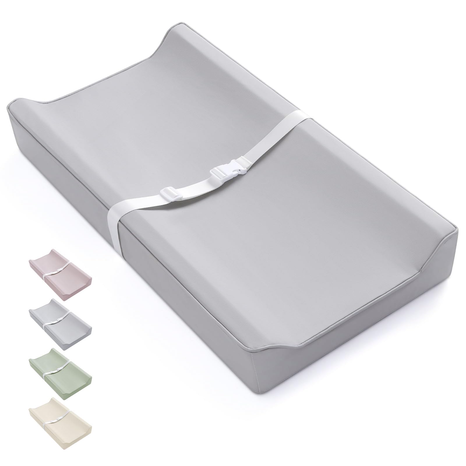 Blissful DiaryVegan Leather Baby Changing Pad with Waterproof & Wipe-Clean PU Cover, Standard Size Cozy Diaper Changing Pad for Dresser and Table, Light Gray