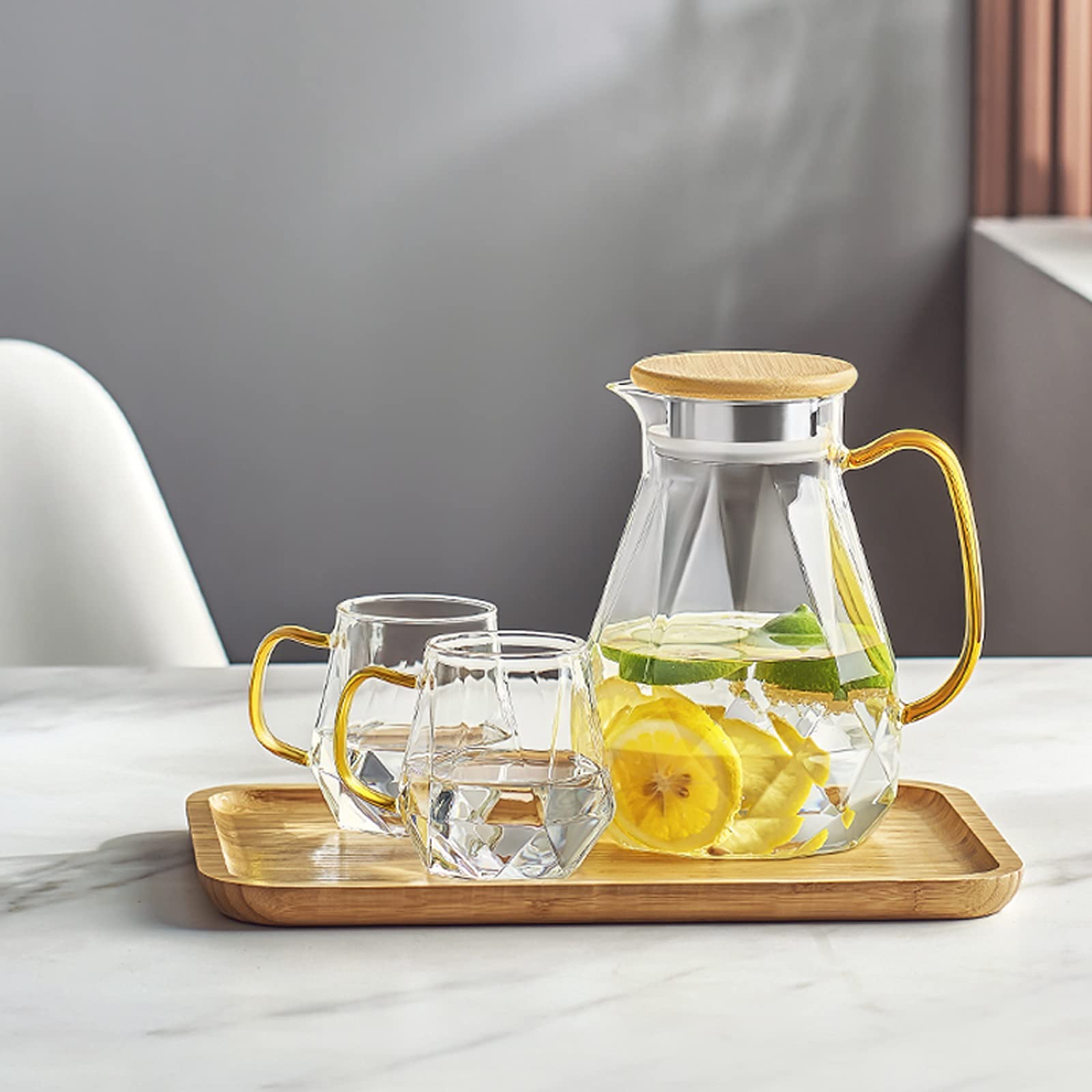 Caraffe per tè Freddo Bollitore in Vetro Freddo, teiera per la Preparazione di Tisane di Grande capacità, Tazza per l'acqua Domestica Estiva e caraffe per Tazze(Monocolore 1500ml)