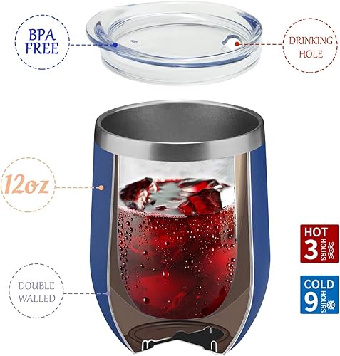 Miniatura 5 de TDYDDYU - Vaso de vino de acero inoxidable con tapa de 254ml (12oz. liq.), doble pared con aislamiento al vacío, vaso de viaje para café, vino,