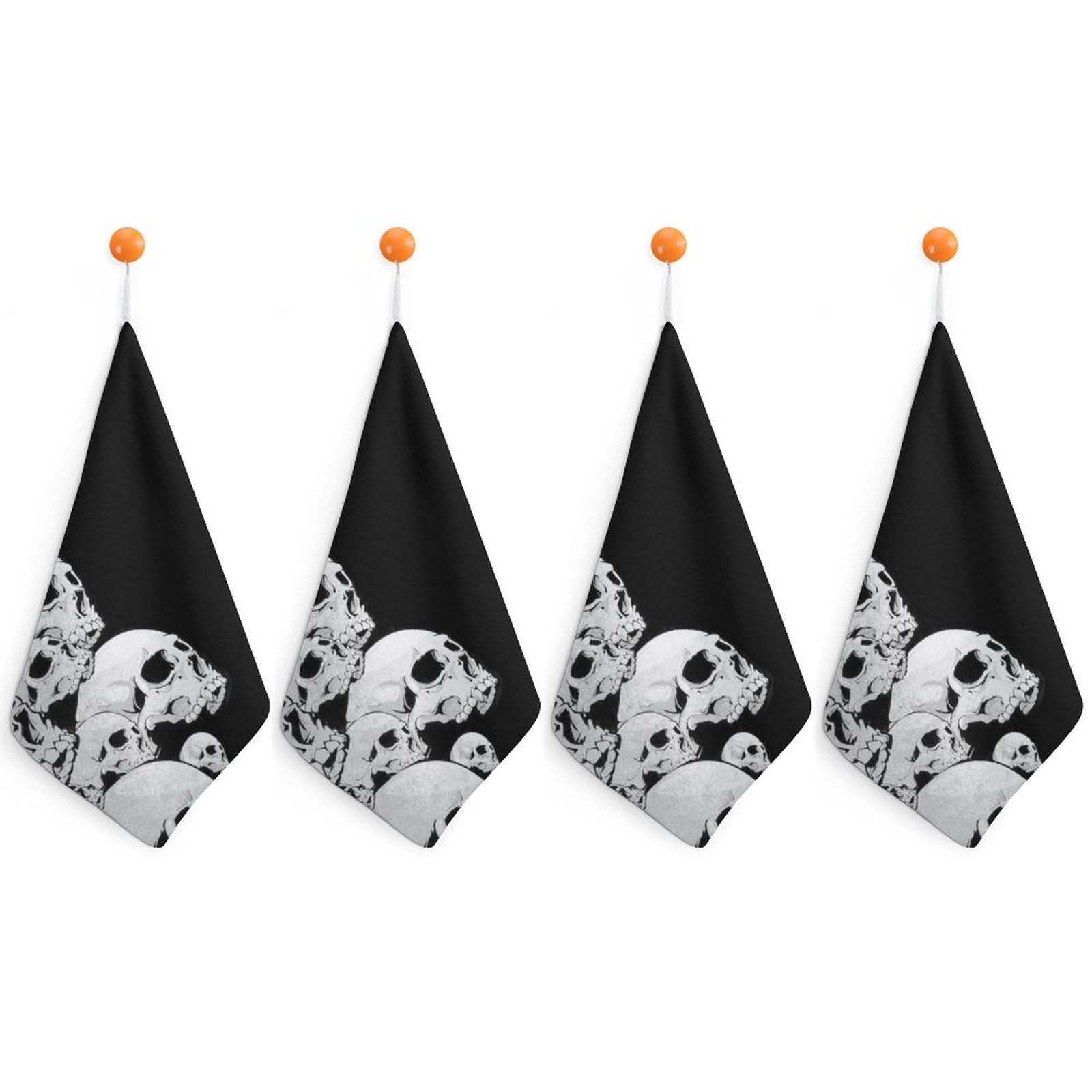 LWORZIIB 4 Piece Hanging Hand Towels, Black Skulls Small Dry Hand Towel for Kitchen Bathroom