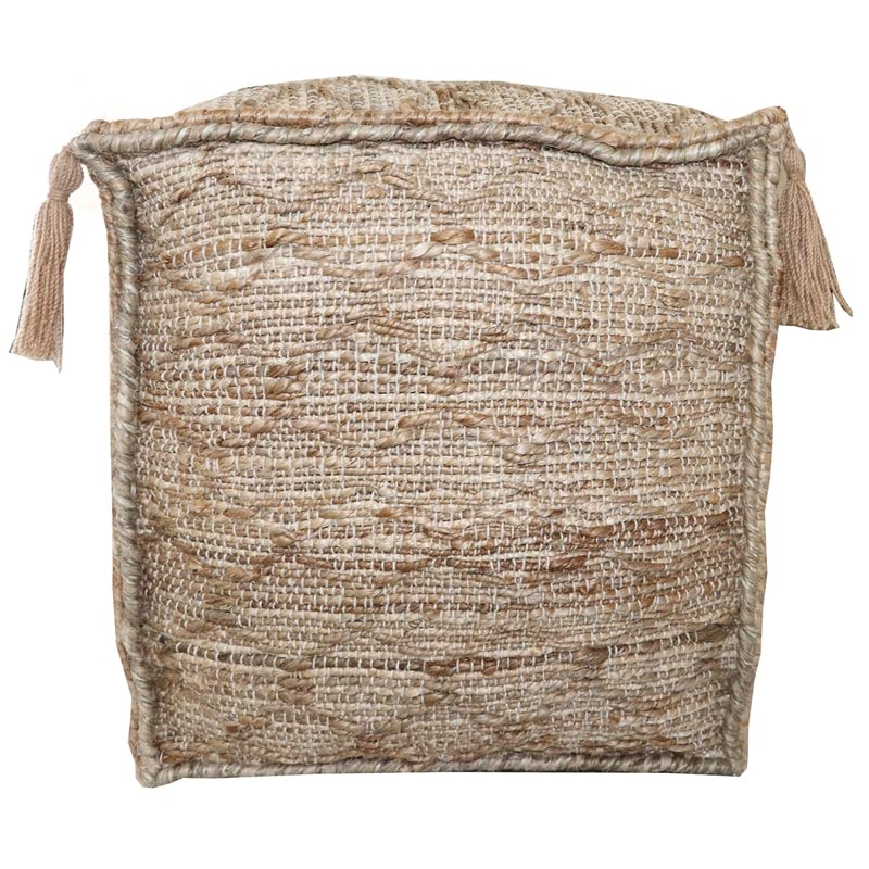 Moti Circe Pouf Upholstered in Brown Fabric with Tassels