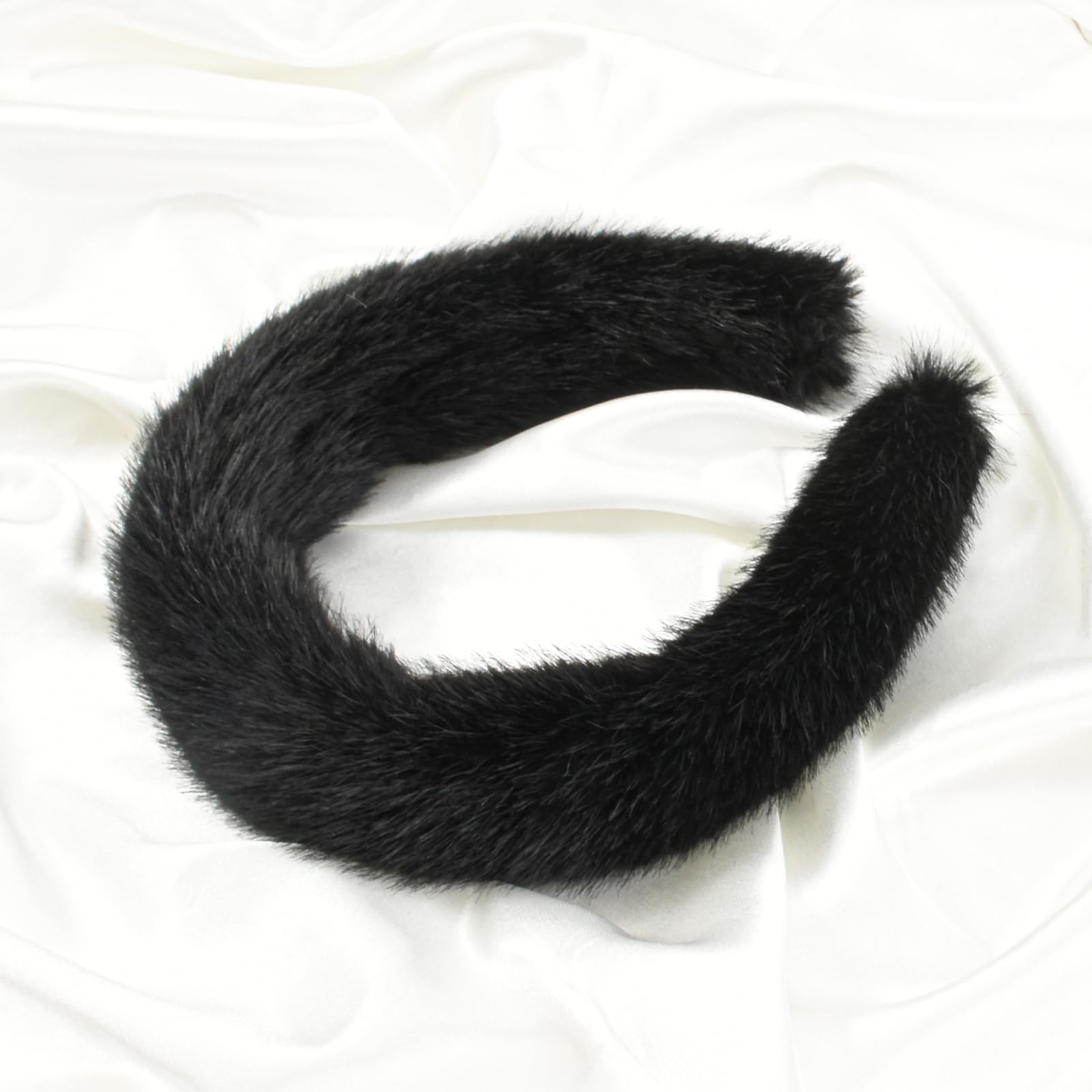Faux Fur Black head band Hair Accessory Faux Fox Fur Winter Headband with Velvet Lining – Surell  main image 2