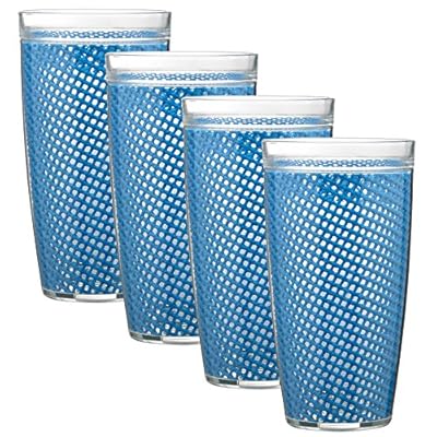 Kraftware The Fishnet Collection Doublewall Drinkware, Set of 4, 22 oz, Process Blue