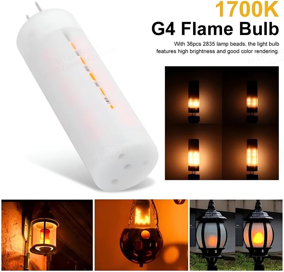 6-Pack G4 LED Flame Effect Light Bulb 3W DC 12V 220 Lumen ,Flame Light Bulbs , Fire Light Bulb,Flicker LED Flaming Bulb