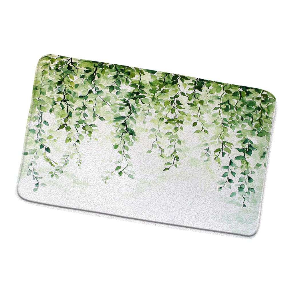 ZZYSKS Sage Green Leaves Bath Mat Watercolor Eucalyptus Plant Floral Rustic Spring Nature Botanical Bathroom Rugs Bedroom Kitchen Toilet Floor Doormat