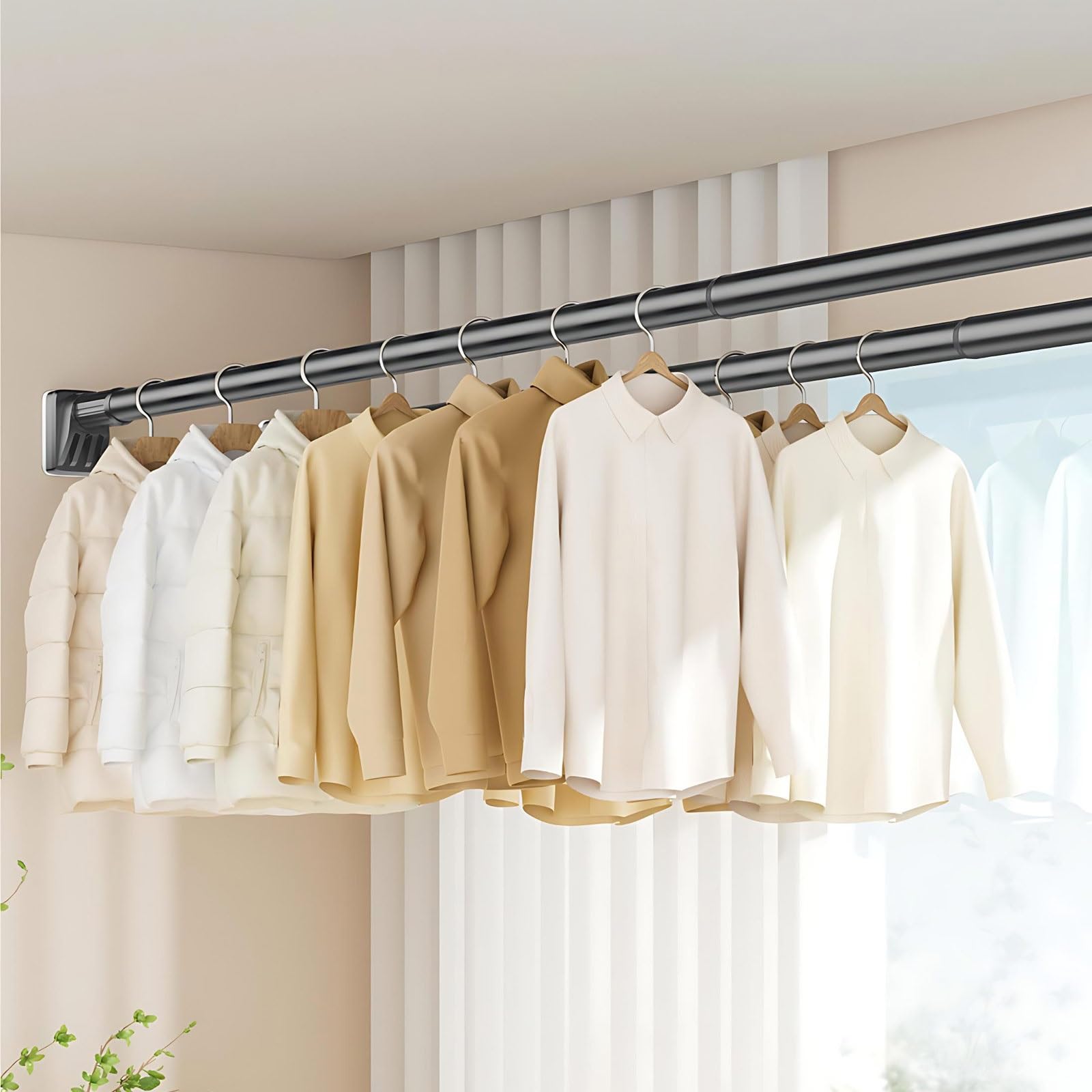 Tringle de Rideau de Douche Sans Perçage 70-300 cm Barre de Tension Réglable Tringle Extensible en Acier Inoxydable pour Salle de Bain Fenêtre Penderie(Gray,63"-98"(160-250cm))