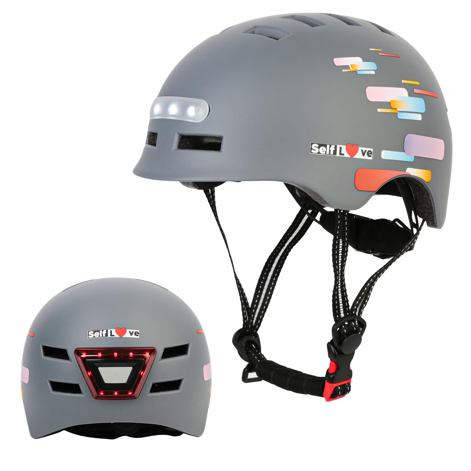 Casco de Bicicleta con Faro LED Integrado y Casco de Ciclismo Ligero de luz Trasera para Hombres y Mujeres Adultos