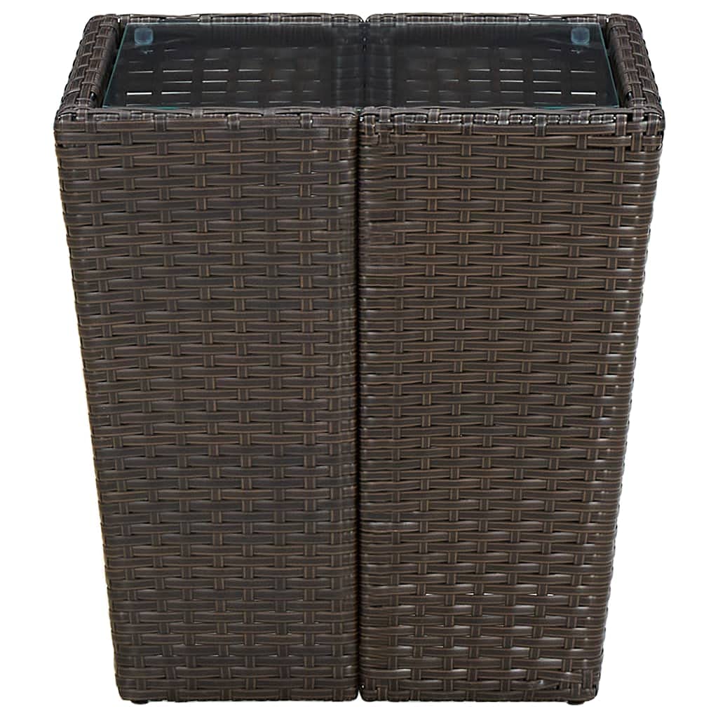 Mesa auxiliar marrón de 41,5 x 41,5 x 44 cm, polirratán, mesa de jardín con cristal templado, resistente a la intemperie, para terraza, balcón, jardín, compacta, estable, para camping y