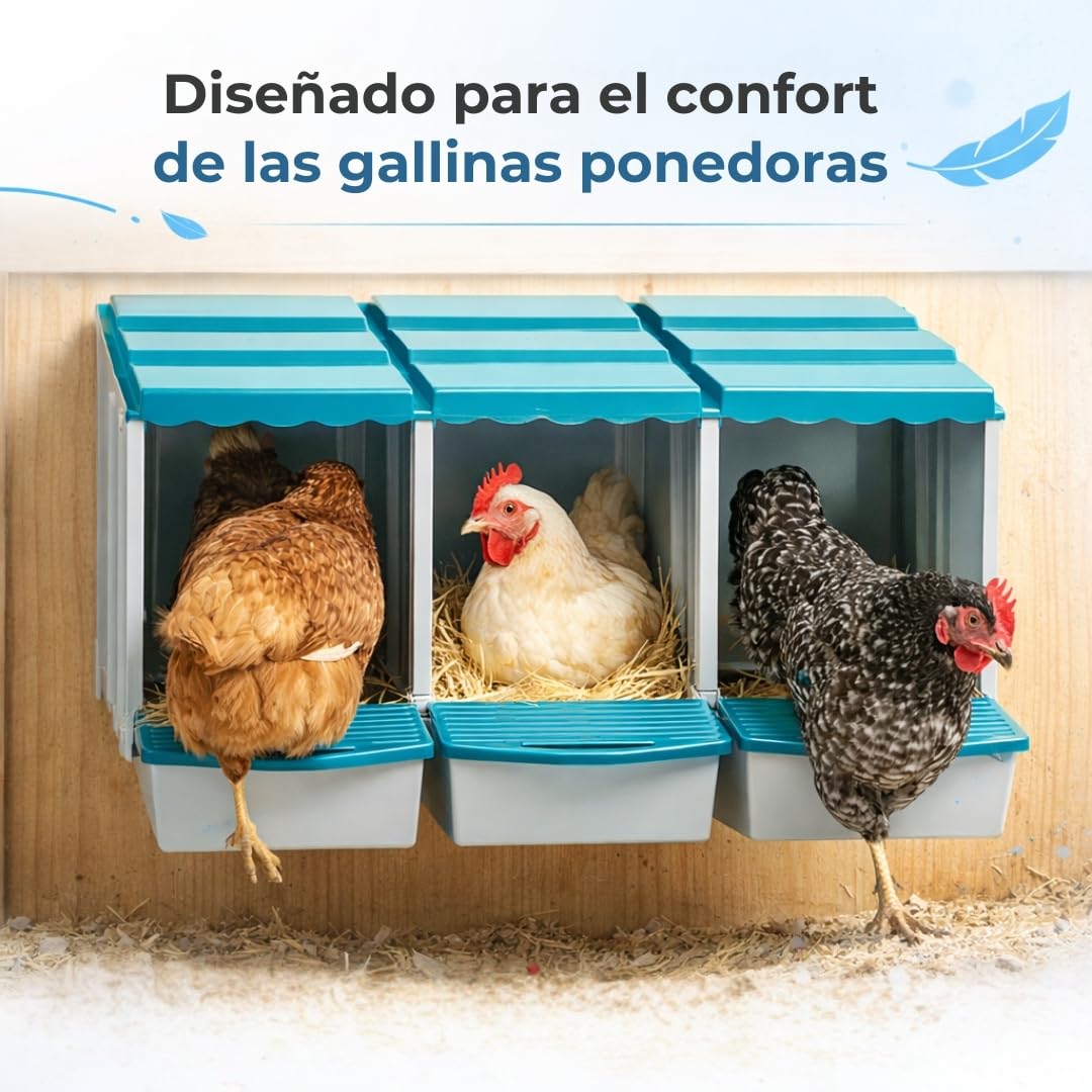 PONEDEROS para GALLINAS con 3 Huevos Falsos, Bolsa de Tela, Manual y Guía de Incubación - Nido Gallinas Ponedoras