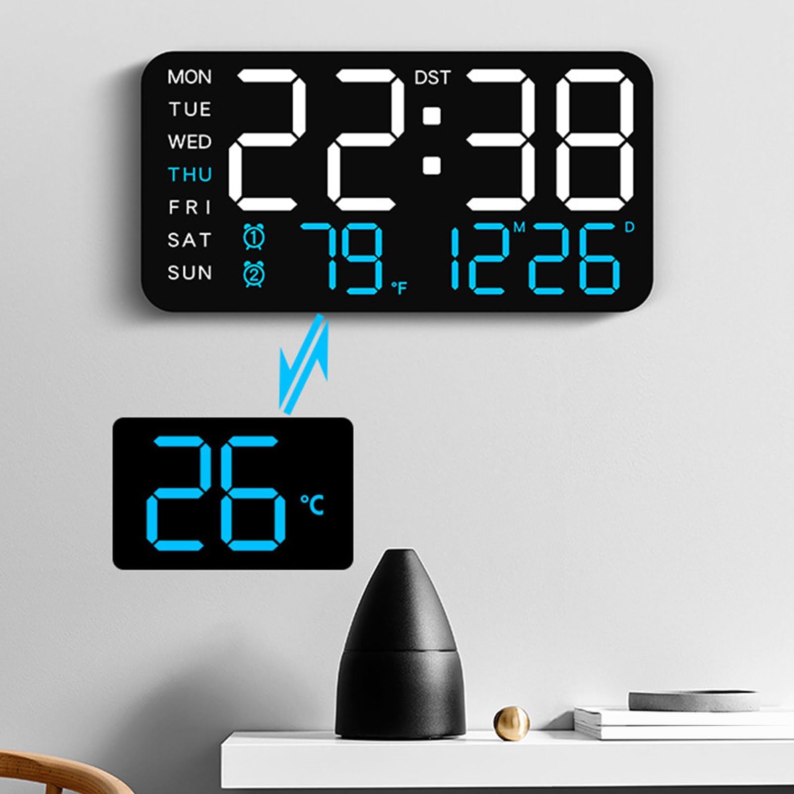 Orologio da parete digitale a LED grande schermo con visualizzazione settimanale della temperatura calendario per soggiorno, camera da letto, ufficio, anziani